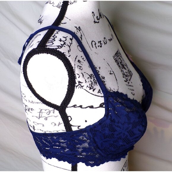 🆕ETAM Legende Underwire Demi Lace Bra 36C Navy Blue - Picture 6 of 8